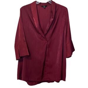 ELLOS 3/4 SLEEVE PULL-OVER V-NECKLINE PLUS SIZE BLOUSE, WOMENS, 22, BURGUNDY